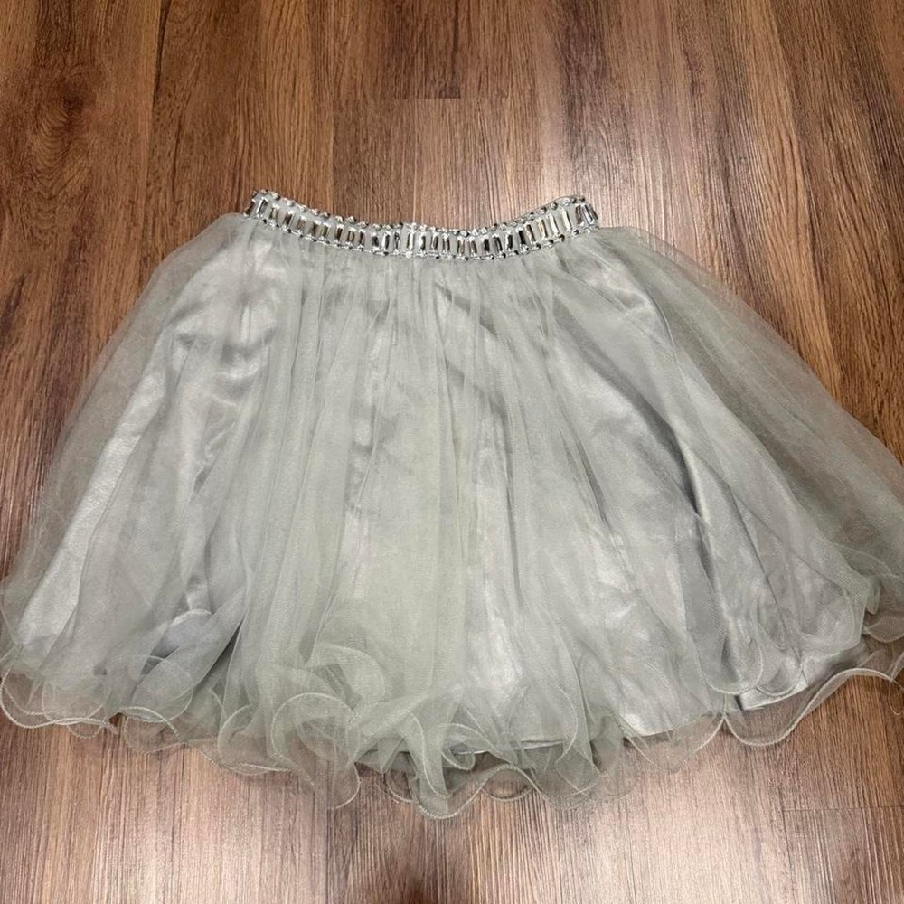 Hebeos silver tulle skirt with rhinestone waistband women size m